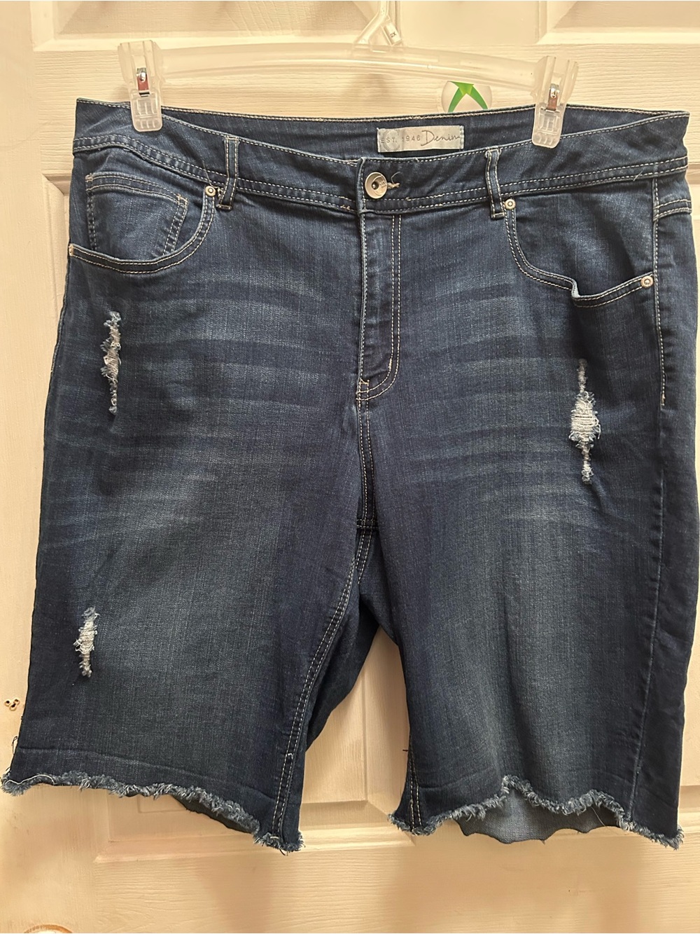 Womens Dark Blue Distressed Jean Shorts
